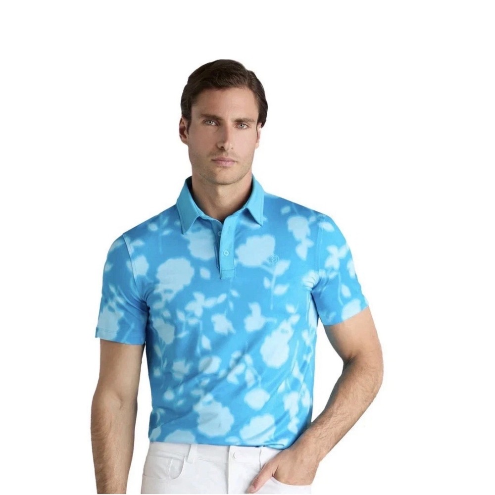 G/FORE Mens Blur Floral Tech Golf Polo Venetian Blue UPF 50+ GMP000080 XL New